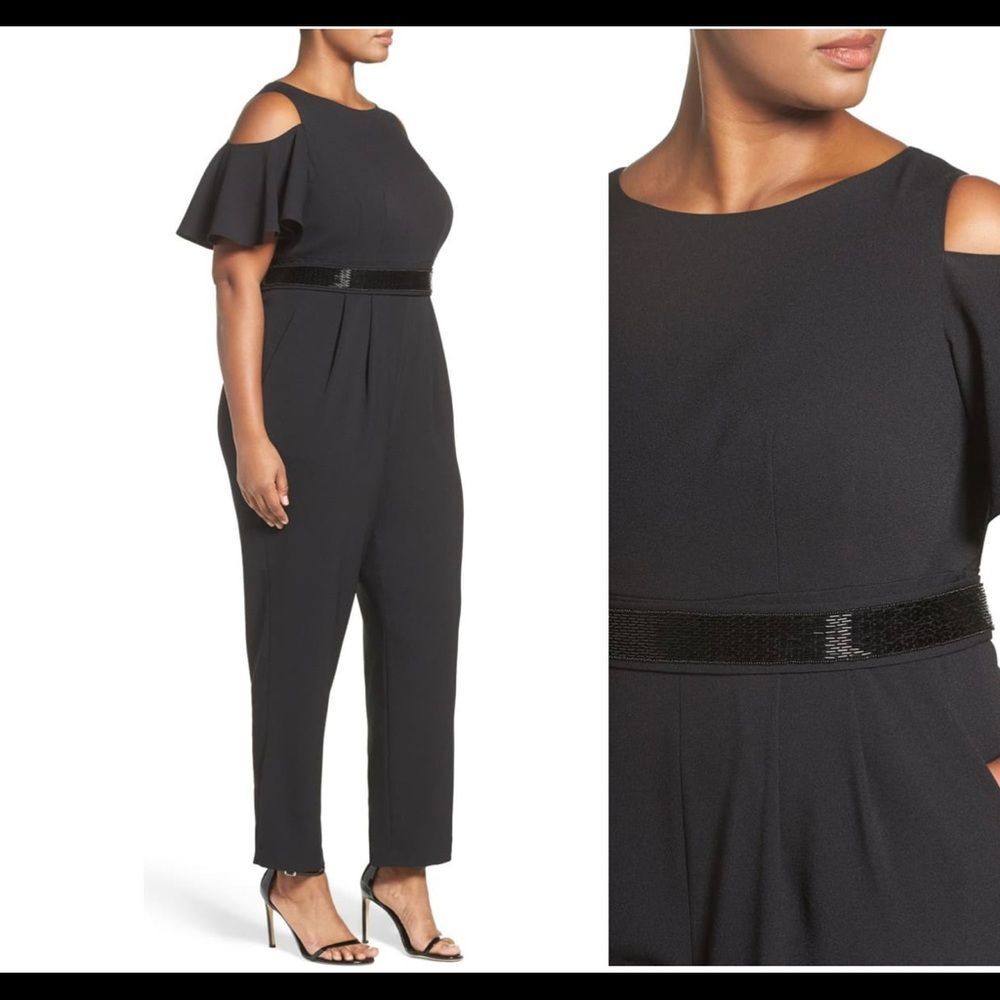 Eliza J Embellished Cold Shoulder Jumpsuit